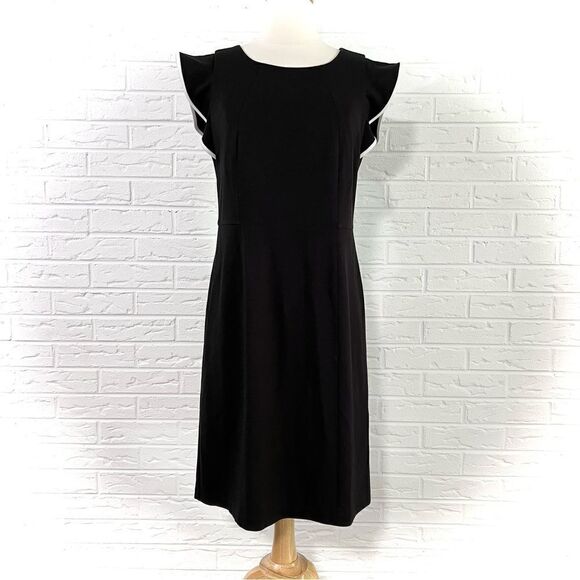 Talbots Black Dress with White Ruffle Trim Cap Sleeve Size 8 Petite - Picture 1 of 6